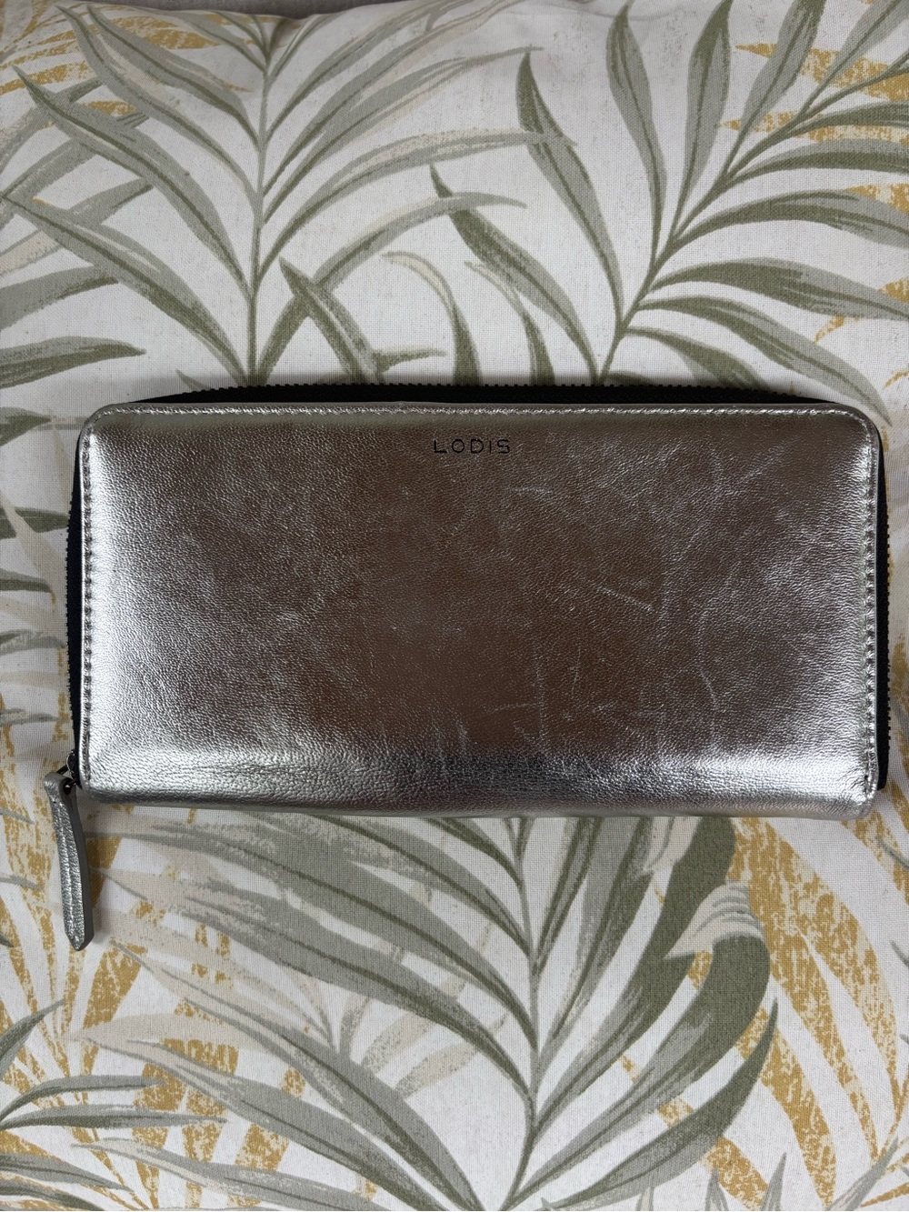 Lodis Metallic Silver Zip-Around Wallet